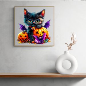 Read more about the article Enchanting Halloween Jigsaw Puzzle: Adorable Black Cat with Pumpkins and Bats 66e2801290f58